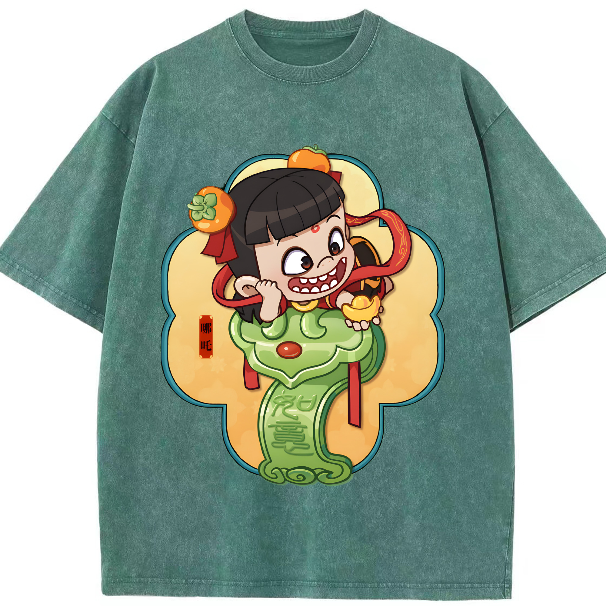 （画像用） Ne Zha 2 ナタ 魔童の大暴れ 綿100% ヴィンテージ風 半袖Tシャツ（フロントプリント）